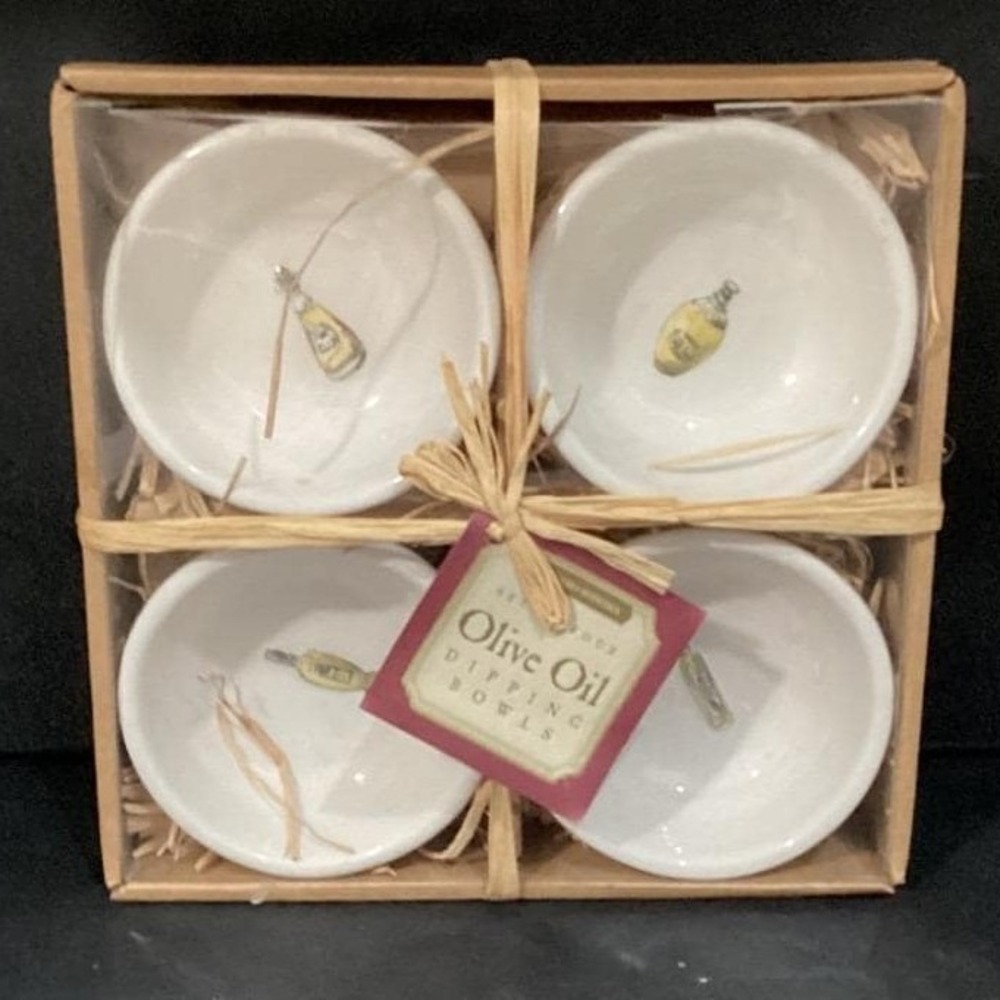 Vintage Gift Set Of 4 Ceramic Dipping Bowls WILLIAMS SONOMA Various Olive Oils *
